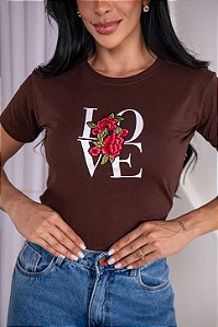 TSHIRT BORDADA LOVE FLOR - MARROM
