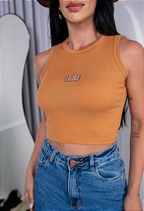 CROPPED REGATA COUNTRY NA RIBANA CAVALO COURO - MOSTARDA
