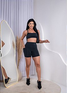 CONJUNTO FITNESS SHORT E TOP SUPLEX - PRETO