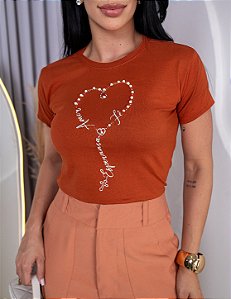 TSHIRT TERÇO FRASES PÉROLAS -TERRA COTA