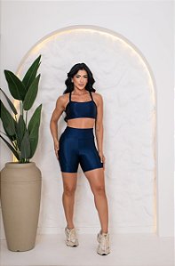 CONJUNTO FITNESS SHORT E TOP SHINE - AZUL MARINHO