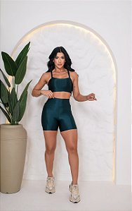 CONJUNTO FITNESS SHORT E TOP SHINE - VERDE
