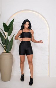 CONJUNTO FITNESS SHORT E TOP SHINE - PRETO