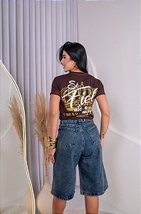 TSHIRT NO ALGODÃO ESTAMPA FRENTE E COSTAS APOCALIPSE 2:10 - MARROM