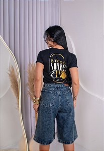 TSHIRT NO ALGODÃO ESTAMPA FRENTE E COSTAS É TUDO SOBRE ELE - PRETA