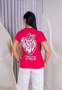 TSHIRT NO ALGODÃO ESTAMPA FRENTE E COSTAS JESUS JOÃO 15:9 - ROSA PINK