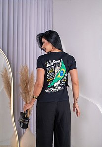 TSHIRT NO ALGODÃO ESTAMPA FRENTE E COSTAS NAÇÃO SANTA - PRETA