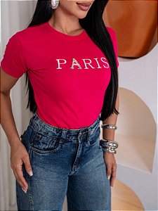 TSHIRT NO ALGODÃO GOLA NA RIBANA PARIS PONTO DE LUZ - ROSA PINK
