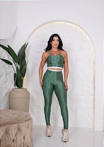 CONJUNTO FITNESS CALÇA E TOP SHINE - VERDE OLÍVA