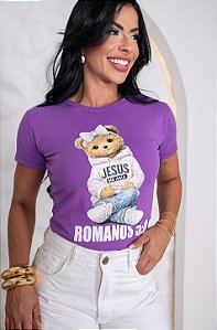 TSHIRT NO ALGODÃO GOLA NA RIBANA ROMANOS - LÍLAS