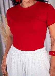 TSHIRT NO ALGODÃO LISA GOLA NA RIBANA - VERMELHA