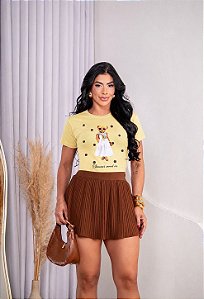 TSHIRT NO ALGODÃO GOLA NA RIBANA SUMMER MOOD POÁ - AMARELO BEBÊ