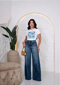 TSHIRT NO ALGODÃO GOLA NA RIBANA CEREJA LAÇOS - BRANCO