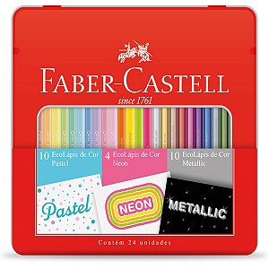 Kit Lápis de Cor EcoLápis Pastel Neon Metallic 24 Cores - Faber-Castell