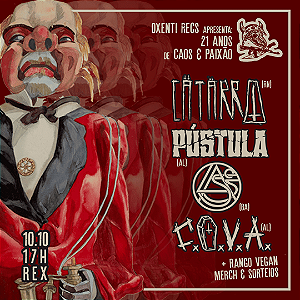 Ingresso: Oxenti Records 21 Anos - Cätärro (RN), Lasso (BA), C.O.V.A. e Pústula | Rex Bar (10/10)