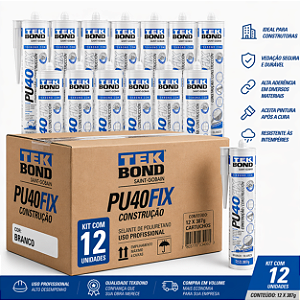 Caixa Selante PU40 Fix branco Tekbond 387g - 12 Unidades - Atacado Construtora
