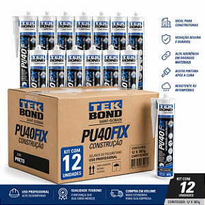 Caixa Selante PU40 Fix Preto Tekbond 387g - 12 Unidades - Atacado Construtora