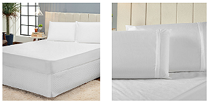 Protetor de Colchão C/ Elástico +  Protetor  de Travesseiro C/ Zíper Impermeável  02 Pçs  SOLTEIRO -  Cor:  Branco