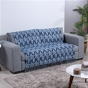 Manta Xale  Decorativa Dupla Face Para Sofá Com Franja Luxor 01 Peça em Tecido Jacquard -210 M x 1,35 M - Cor: Azul Corrente