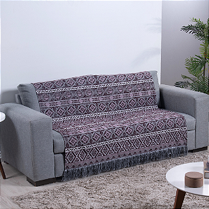 Manta Xale  Decorativa Dupla Face Para Sofá Com Franja Luxor 01 Peça em Tecido Jacquard -210 M x 1,35 M - Cor: Vinho Geométrico