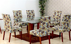 Capas para Cadeiras 06 Lugares em Malha Gel Ajustável e Com Elástico Floral Bege-  Cor Bege