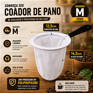 Coador para Café de Pano Tamanho Médio 100% Algodão Reutilizável e Sustentável
