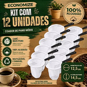 Kit com 12 Coadores para Café de Pano Tamanho Médio 100% Algodão