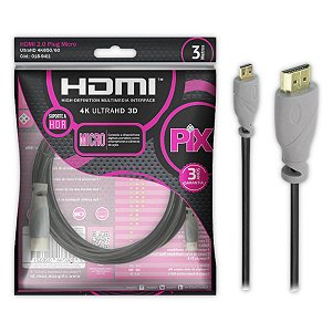 CABO MICRO HDMI X HDMI 2.0 4K HDR 19P 3MTS R.018-9411 - PIX