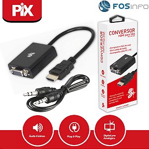 CABO ADAPTADOR/CONVERSOR HDMI MACHO P/ VGA FEMEA C/ CABO AUD