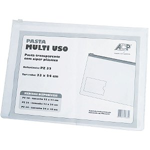 PASTA MULTIUSO COM ZIPER COR TRANSPARENTE 330X240MM REF.PZ 32 - ACP