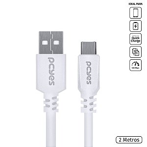 CABO USB A 2.0 P/ USB TIPO C PARA CELULAR 2M BRANCO R.PUACB-02 - PCYES