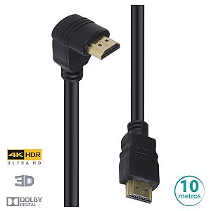 CABO HDMI 2.0 4K ULTRA HD 3D C/ 1 CONECTOR 90GRAUS 10 METROS R.H2090-10 - VINIK