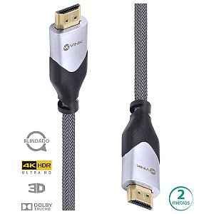 CABO HDMI 2.0 4K ULTRA HD 3D CONEXAO ETHERNET BLINDADO EM NYLON 2 METROS R.H20B-2 - VINIK