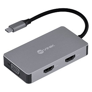 HUB USB TIPO C 5 EM 1 C/ 2 HDMI + VGA + USB 3.0 + POWER DELIVERY 60W R.HC-5VGA - VINIK
