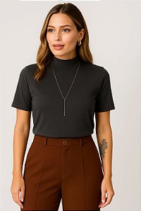 T-SHIRT GOLA ALTA - CINZA CHUMBO