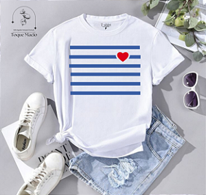 T-shirt STRIPES HEART - BRANCO