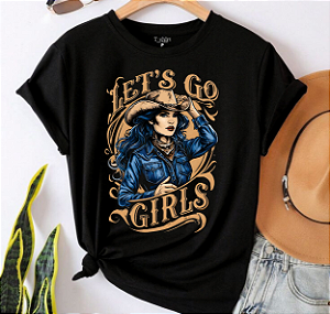 T-shirt LETS GO COWGIRL - PRETO