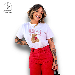 T-shirt GOOD BEAR VIBES - BRANCO