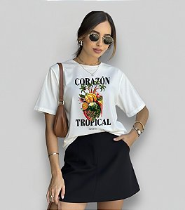 T-SHIRT CORAZON TROPICAL - BRANCO
