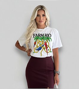 T-SHIRT ARARAS FARM RIO - BRANCO