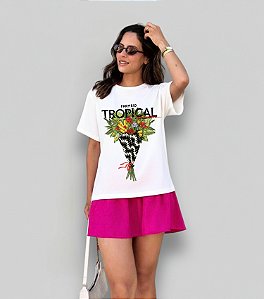 T-SHIRT TROPICAL FLORES FARM - BRANCO