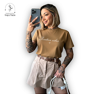 T-SHIRT POSITIVE VIBES - CAPUCCINO