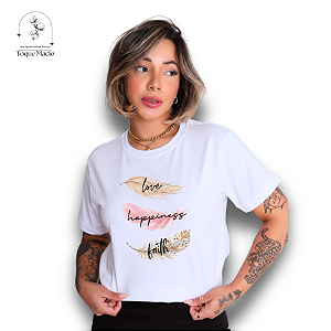 T-SHIRT LOVE HAPPINESS FAITH - BRANCO