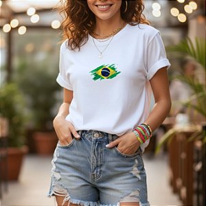 T-SHIRT BANDEIRA BRASIL TRAÇADO - BRANCO