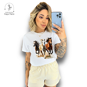 T-SHIRT HORSES FREE - BRANCO