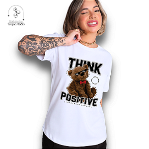 T-SHIRT BEAR THINK POSITIVE - BRANCO