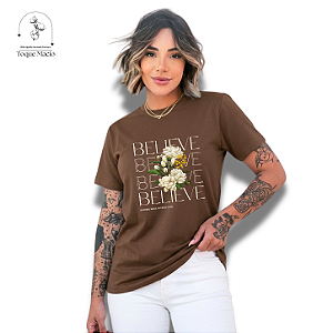 T-SHIRT BELIEVE BELIEVE - MARROM