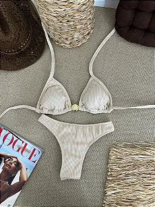 Biquíni Top Cortininha/ Calcinha Asa Delta (semi-fio)- Concha Areia