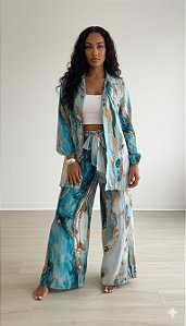 Conjunto Seda - Chemise + Pantalona - Marmorizado