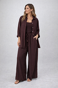 Conjunto Anna - Chemise + pantalona Café